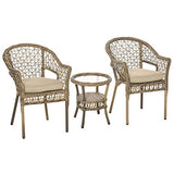 Outsunny Ensemble Bistro de Jardin Style bohème Chic 2 fauteuils avec Coussins + Table Basse résine tressée Beige