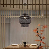 BUGUSX Suspension en Bambou Naturel et rotin Lustre en Bambou tissé Noir Abat-Jour en rotin en Osier Lampe à Tisser Lanterne Suspension Lampe Cuisine Île Éclairage Chambre Restaurant Décoration Lampe