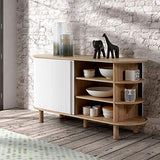 Maisonetstyles Buffet avec Rideau 150x45x75 cm Blanc et chêne Sonoma