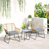 Outsunny Ensemble Bistro de Jardin 2 Places 3 pièces Style Exotique 2 fauteuils + Table Basse résine tressée Beige Acier époxy Gris