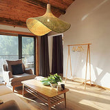 TYBERRY Lampe à suspension en forme de feuille d'éventail de style japonais, lustre en rotin E27, suspension tissée en bambou naturel et en rotin, luminaire décoratif de salle à manger de salon Tatami