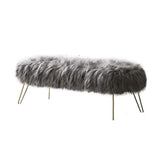 Moderne contemporain Ottoman/Banc en fausse fourrure longue Lit Fin Tabouret Tabouret Repose-pieds Tabouret/Siège avec pieds en métal d'or - 80 cm L x 45 cm L x 42 cm H (Color : Gris)