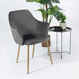 DORAFAIR Fauteuil en Tissu Velours Rétro, Fauteuil rembourré pour Salle à Manger Salon Mobilier Moderne de Bureau,Velours avec Pattes en Métal en Finition Spray Gold,Gris