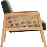 HOMIFAB Fauteuil en cannage et Velours côtelé Vert - Mani