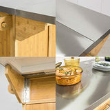 SoBuy® FKW69-N Desserte sur roulettes Meuble de Cuisine de Service Roulant en Bambou - Plans de Travail en Acier INOX Rabattables - Grande Armoire de Rangement