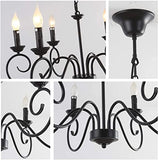 JIINOO Lustre Style Traditionnel Pays, Vintage Bougie Réglable en Hauteur Suspension Luminaire Lustre Suspendu en Fer, 6 E14 Lumières Ferme Classique Pendentif Éclairage Luminaire pour Cuisine Salon