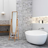 Relaxdays Miroir sur pied en bambou avec plateau de rangement Naturel 160 x 40 x 36 cm