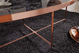 FineBuy Table Basse Ovale 110 x 40 x 56 cm Apparence De Marbre Noir | Table d'appoint Conception Moderne | Table De Sofa Structure Métallique Cuivre | Table De Salon Grand Verre De Sécurité Acier