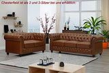 KMH Canapé confortable 3 places Chesterfield avec housse en cuir synthétique marron antique – Canapé rembourré confortable au design vintage