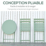 Outsunny Salon de Jardin 2 Personnes - Ensemble Table bistrot Chaise Jardin Pliable - Ensemble bistrot de Jardin - Table Ronde Ø 60 cm avec 2 chaises Pliantes - métal thermolaqué Vert