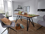 Wohnling Table de salle à manger en bois massif et métal - 180 x 77,5 x 90 cm - Table de cuisine Loft massif - Table en bois avec structure en métal - Noir