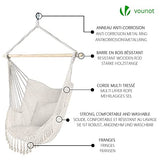 VOUNOT Chaise Suspendue en Coton Doux avec 2 Coussins Siège Suspendu Balançoire Suspendue pour Intérieur et Extérieur Hamac Portable à Franges Beige