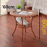Zidao Rotin Table Basse Ronde, Plateau en Verre Cadre en Acier Tablette inférieure Patio mobi Petite Table thé Table Ronde Table de Loisirs Simple Moderne,Marron