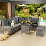 Tectake 800824 Salon de Jardin en Résine Tressée Modulable 1 Canapé d’Angle 1 Table 2 Poufs Tabourets - Diverses Couleurs (Gris tacheté/Gris)