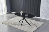 Casa Vital MELISANA Table à manger ovale Noir mat avec motif marbré 160 x 90 x 76 cm Charge maximale 50 kg
