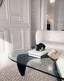Noguchi Table basse en verre triangulaire Table d'extrémité en verre vintage, base en bois massif et plateau en verre transparent Table d'extrémité moderne pour le salon, le patio ou le bureau.