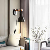 Applique murale industrie du bois rétro vintage lampe noire avec prise EU et interrupteur, y compris ampoule LED 5W E27