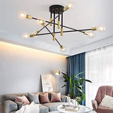 Vikaey Lustre industriel moderne de spoutnik, Lumière de plafond de base E27, Luminaire en métal noir pour la cuisine de chambre à coucher de salle de salon(8-lumière)
