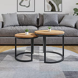 Lumarc Modena, Lot de 2 Tables Basses Gigognes de Salon Faites à la Main en Bois Massif de Hêtre Naturel au Design Industriel Minimaliste Moderne, Ronde, Ø50x43 cm / Ø40x38 cm