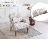chairus Chaise Longue Rembourré en Lin Rétro Canapé Fauteuil à Imprimé avec Pieds en Bois Chaise de Loisirs pour Balcon Salon (Beige)