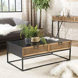 Destock Meubles Table Basse Noir 2 tiroirs cannage rotin Pieds métal