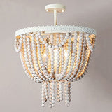 EBayin Luminaire de ferme rétro bohème, lustre en perles de bois, blanc vintage, 4 lumières, suspension perlée suspendue, pour salon de couloir intérieur Full moon