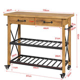 SoBuy® FKW57-N Table Console Chariot de Service Desserte à roulettes Commode Roulant pour Cuisine et Salon 2 tiroirs et 2 étagère