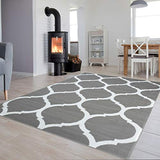 TAPISO Luxury Tapis de Salon Chambre Salle à Manger Adulte Bureau Design Moderne Gris Blanc Géométrique Motif Trèfle Marocain Poil Court Fin Doux Résistant 250 x 300 cm