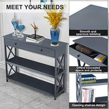 Table console, table d'entrée, 3 niveaux, design Classic X avec tiroir, salle d'entrée, table étroite, facile à monter (gris)
