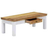 Tidyard Table Basse avec 1 Tiroir | Table Basse Rétro en Bois de Manguier Massif 110x50x40 cm