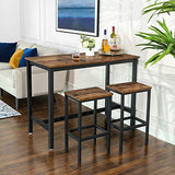 VASAGLE Lot Table et Chaises de Bar, Table Haute avec 2 Tabourets de Style Industriel, pour Cuisine, Salle à Manger, Salon, Marron rustique LBT15X