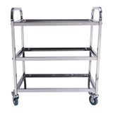 Yosoo Chariot de service avec 3 plateaux 100% acier inox (taille: 85 x 45 cm, hauteur 90 cm, 28,5 cm de distance entre les plateaux, des roues en caoutchouc
