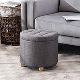 HNNHome Tabouret de rangement rond rembourré en lin avec assise amovible pour rangement - 45 cm de diamètre - Gris anthracite