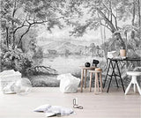 MUNXIN WALLPAPER Papier Peint Panoramique 3D Forêt En Noir Et Blanc Jungle Peinte À La Main Moderne Papier Peint 3D Intissé Décoration Murale