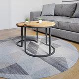 Lumarc Modena, Lot de 2 Tables Basses Gigognes de Salon Faites à la Main en Bois Massif de Hêtre Naturel au Design Industriel Minimaliste Moderne, Ronde, Ø50x43 cm / Ø40x38 cm