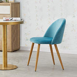 OFCASA 4 x Moderne Chaises de Salle à Manger Velours Bleu Tissu Chaise de Cuisine Rembourrée avec Pieds en Métal Chaises de Salon Meubles