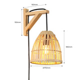 B·LED BARCELONA LED BarcelonaLED Applique murale équerre en bois avec panier en bambou en osier avec câble prise et interrupteur Portalampara Noir E27 pour salon Table de chevet Tête de lit