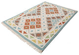 RugVista, Summer Kelim, Fait Main, Tapis, Tapis Kelim Moderne, Pile Moyenne, 160 x 230 cm, Rectangle, Care & Fair, Laine, Couloir, Chambre, Cuisine, Salon, Beige Gris Clair