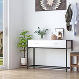 HOMCOM Console Table d'appoint Design dim. 120L x 34l x 81H cm 2 tiroirs métal Noir Panneaux Particules Blanc