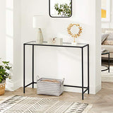 VASAGLE Table Console, Table d’entrée, Bout de canapé, Dessus de Table en Verre trempé, Cadre métallique, Robuste, Pieds réglables, pour Salon, entrée, Couloir, Noir LGT026B01