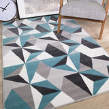 The Rug House Tapis de Salon Traditionnel Milan Motif Moderne Géométrique kaléidoscope Gris Argenté Crème Bleu Canard