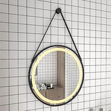 Miroir Suspendu Mural éclairé à LED, Miroirs De Salle De Bains Ronds avec Contrôle Tactile Léger, Miroir De Maquillage en Métal Noir pour Vanité, Salon, Chambre à Coucher(Size:60CM)