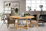 NORDICSTORY Table de salle à manger extensible ronde avec pieds croisés Moby, bois massif chêne, style moderne nordique ou scandinave pour salon, 4-8 personnes, 120-160 x 120 x 75 cm (Natural)