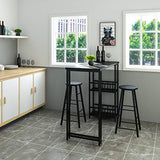 WOLTU 1 X Table de Bar avec 2 tablettes + 2 X Tabourets de Bar Structure en métal Plateau en MDF,Noir BT25sz+BH130sz-2