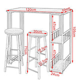WOLTU 1 X Table de Bar avec 2 tablettes + 2 X Tabourets de Bar Structure en métal Plateau en MDF,Noir BT25sz+BH130sz-2