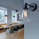 Phansthy Vintage Style Appliques Murales Abat-Jour En Verre Clair, Edison Applique Murale Industrielle E27 Luminaires Intérieur Loft Bar Cuisine Lampe Éclairage (Noir)