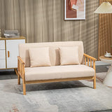 HOMCOM Canapé à 2 Places Fauteuil Salon Moderne et Scandinave Style Naturel en Bois et Tissu - dim. 123L x 69l x 74H cm - Beige