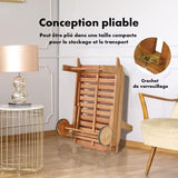 GOPLUS Chaise Longue en Bois Pliable avec Dossier Réglable sur 6 Positions et Coussin Amovible,Bain de Soleil d’Extérieur avec 2 Roues,Idéal pour Jardin,Terrasse,Piscine,195X68X30-90CM