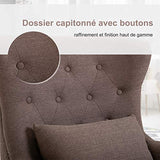 HOMCOM Fauteuil Chesterfield Vintage Grand Confort Dossier Assise capitonné avec Boutons Coussin Inclus Lin Taupe