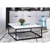 Table Basse Carré MARBRE - Décor MARBRE et Noir - Structure en Métal,Style Industriel，L 80 x P 80 x H 34 cm